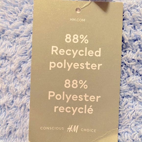 🆕 H&M🩵Icy Baby Blue Fuzzy Teddy High Neck Sherpa Cropped Halter Tank Top Large - Picture 9 of 11